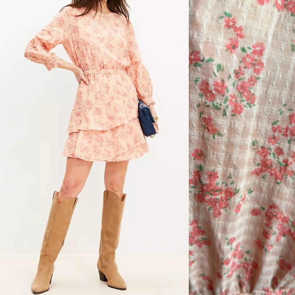 Loft Meadow Tiered Ruffle Mini Dress Sz Large Cottagecore Romantic Balletcore
